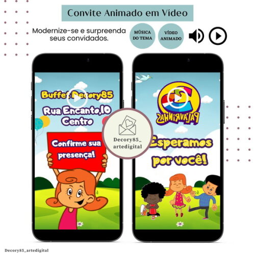 Convite em Vídeo 3 Palavrinhas Animado com Música Digital
