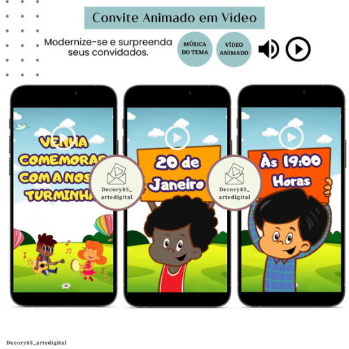 Convite em Vídeo 3 Palavrinhas Animado com Música Digital