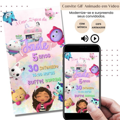 Convite em Vídeo a Casa Mágica da Gabby Animado Gif Música