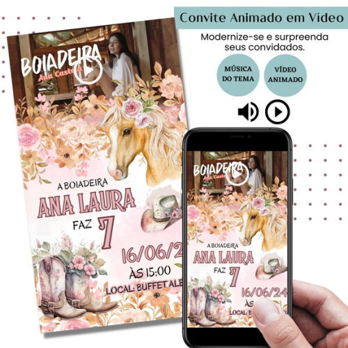 Convite em Vídeo Ana Castela Boiadeira Animado com Música