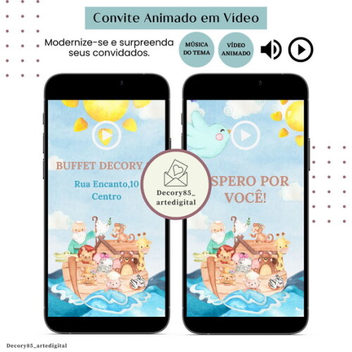Convite em Vídeo Arca de Noé Animado com Música Digital