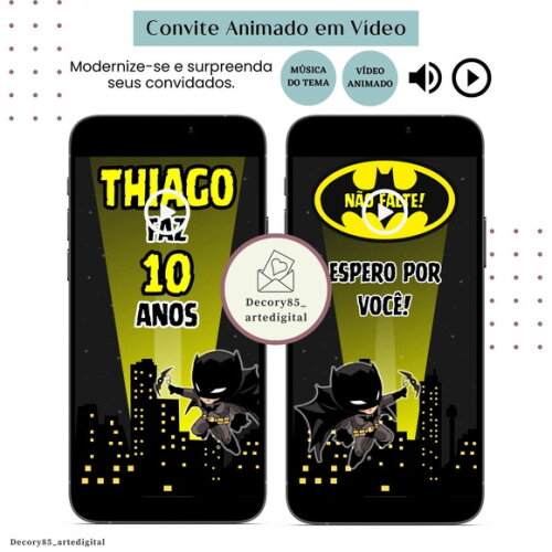 Convite em Vídeo Batman Animado com Música Digital