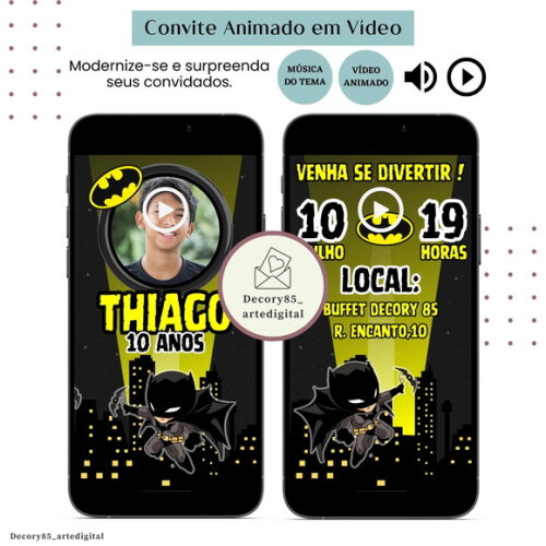 Convite em Vídeo Batman Animado com Música Digital