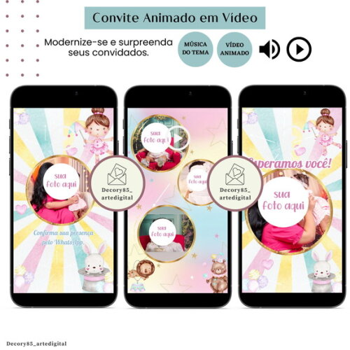Convite em Vídeo Circo Rosa Animado com Música Digital