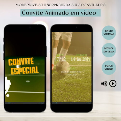 Convite em Vídeo Digital Animado Futebol Jogo Copa