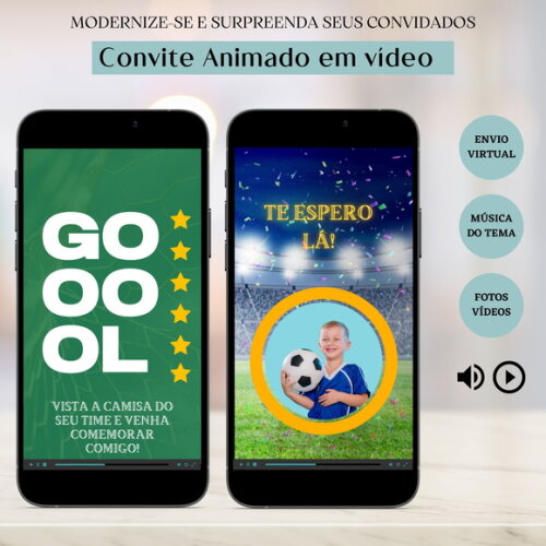 Convite em Vídeo Digital Animado Futebol Jogo Copa