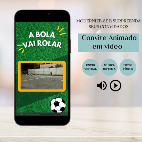 Convite em Vídeo Digital Animado Futebol Jogo Copa