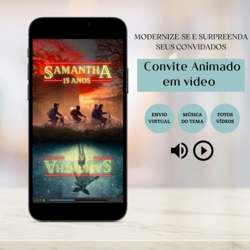 Convite em Vídeo Digital Animado Stranger Things Aniversário