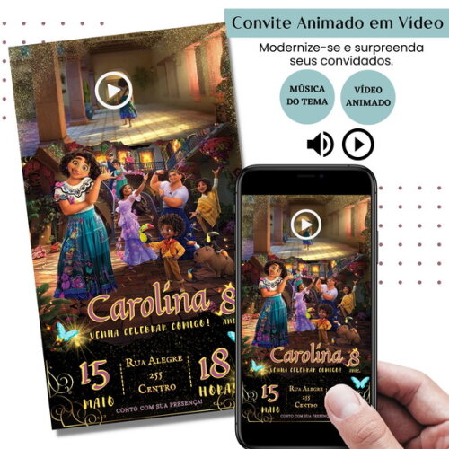 Convite em Vídeo Encanto Animado com Música Digital