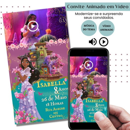 Convite em Vídeo Encanto Isabela Animado com Música Digital