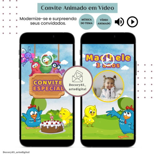 Convite em Vídeo Galinha Pintadinha Animado com Música