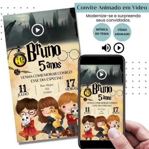 Convite em Vídeo Harry Potter Animado com Música Digital