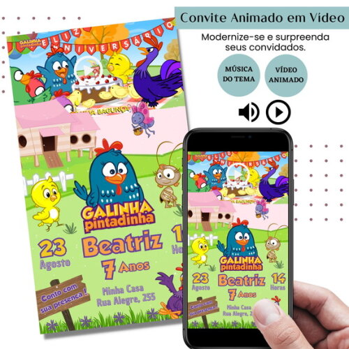 Convite em Vídeo Galinha Pintadinha Animado com Música