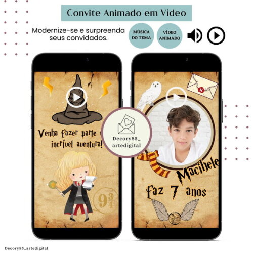 Convite em Vídeo Harry Potter Animado com Música Digital