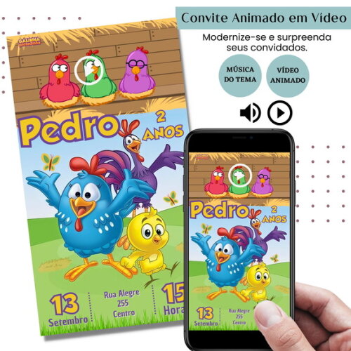 Convite em Vídeo Galinha Pintadinha Animado com Música