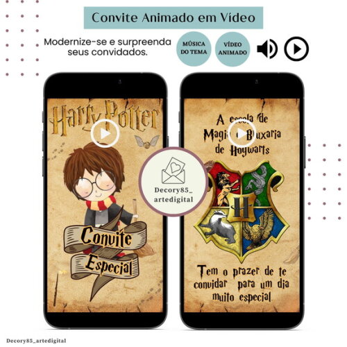 Convite em Vídeo Harry Potter Animado com Música Digital