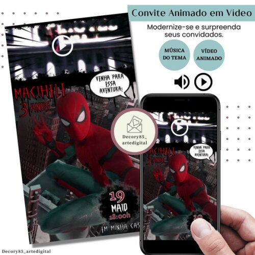Convite em Vídeo Homem Aranha Animado com Música Digital