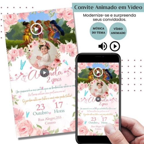 Convite em Vídeo Jardim Encantado Animado com Música Digital