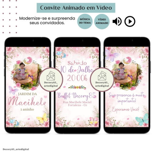 Convite em Vídeo Jardim Encantado Animado com Música Digital