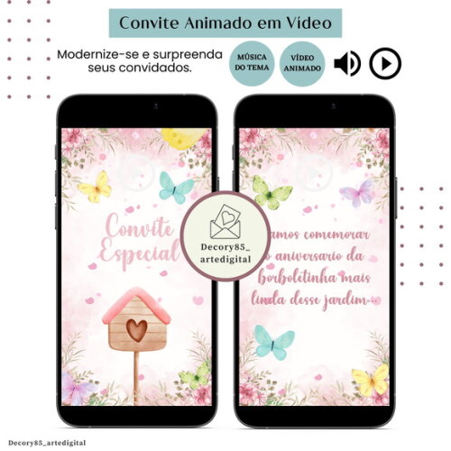 Convite em Vídeo Jardim Encantado Animado com Música Digital