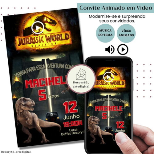 Convite em Vídeo Jurassic Park Animado com Música Digital