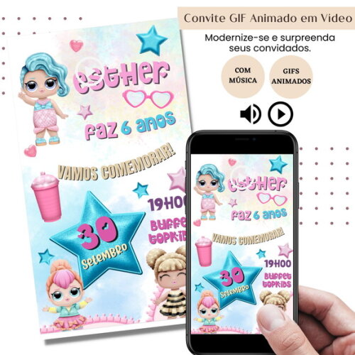 Convite em Vídeo Lol Surprise Animado Gif com Música Digital