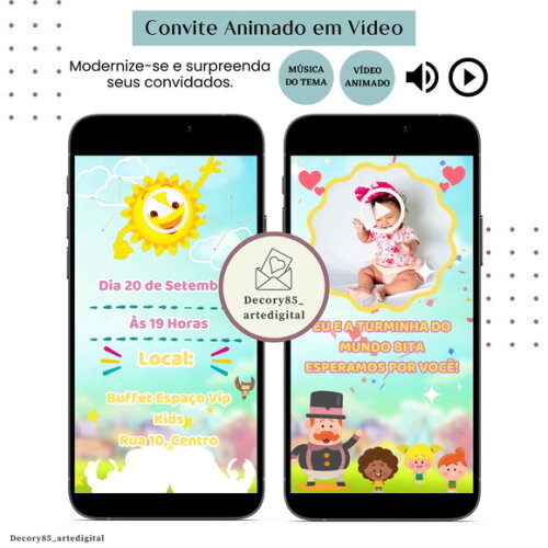 Convite em Vídeo Mundo Bita Animado com Música Digital