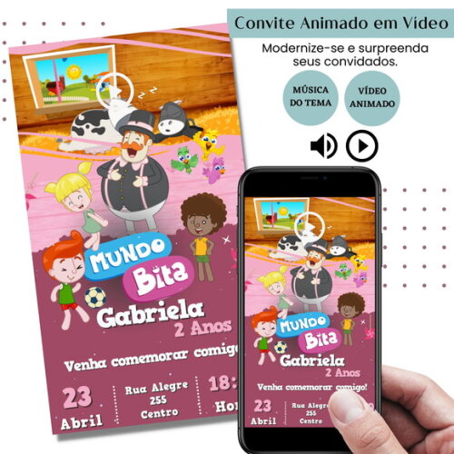 Convite em Vídeo Mundo Bita Animado com Música Digital
