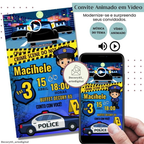 Convite em Vídeo Polícia Policial Animado com Música Digital