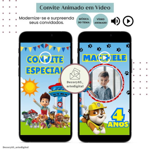 Convite em Vídeo Patrulha Canina Animado Música Digital