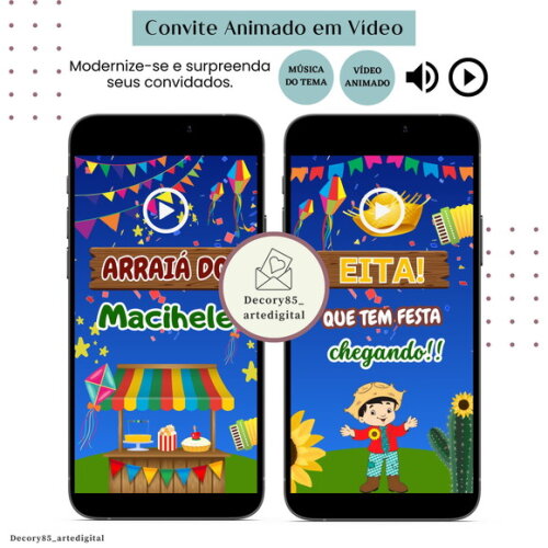 Convite em Vídeo São João Arraiá Animado com Música Digital