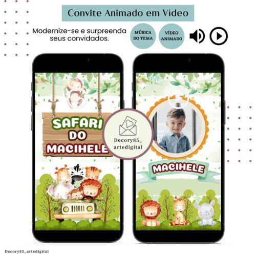 Convite em Vídeo Safari Animado com Música Digital