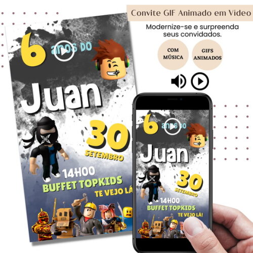 Convite em Vídeo Roblox Animado Gif com Música Digital