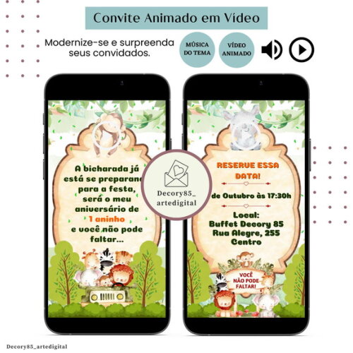 Convite em Vídeo Safari Animado com Música Digital