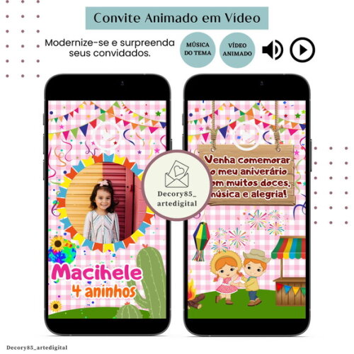 Convite em Vídeo São João Arraiá Animado com Música Digital