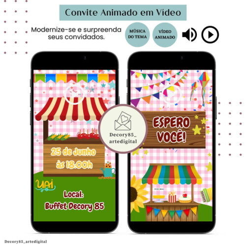 Convite em Vídeo São João Arraiá Animado com Música Digital