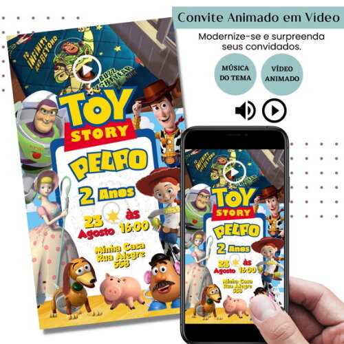 Convite em Vídeo Toy Story Woody Animado com Música Digital