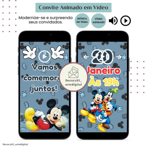 Convite em Vídeo Turma do Mickey Animado com Música Digital