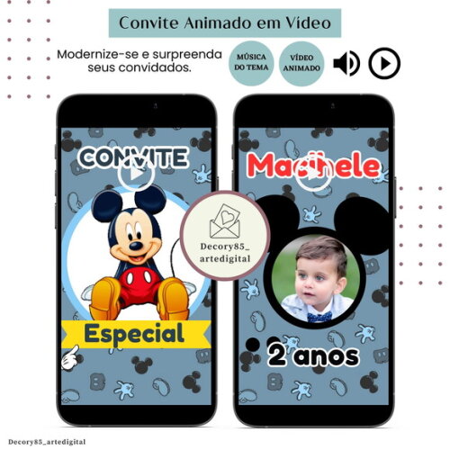 Convite em Vídeo Turma do Mickey Animado com Música Digital