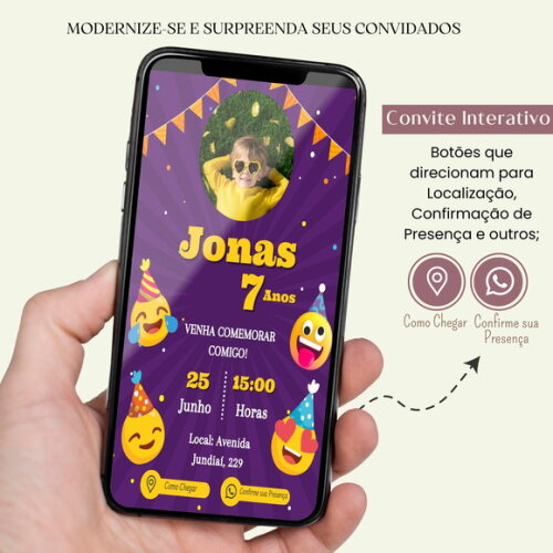 Convite Emoji Emoticon Digital Interativo Virtual