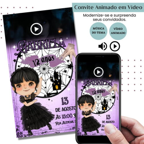 Convite em Vídeo Wandinha Animado com Música Digital