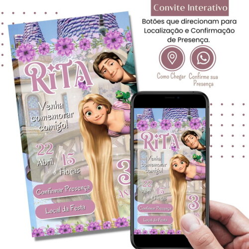 Convite Enrolados Rapunzel Digital Interativo Virtual