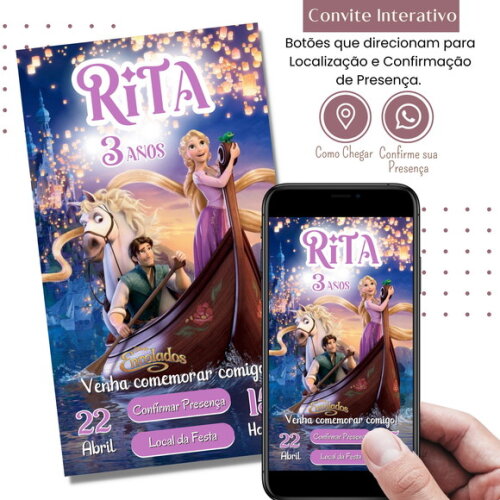 Convite Enrolados Rapunzel Digital Interativo Virtual