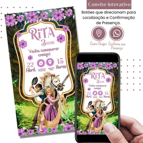 Convite Enrolados Rapunzel Digital Interativo Virtual