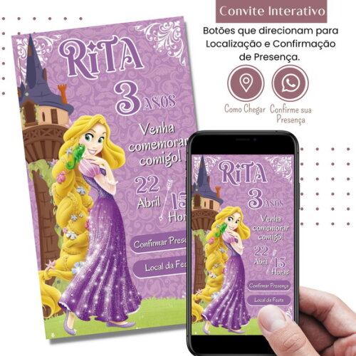 Convite Enrolados Rapunzel Digital Interativo Virtual