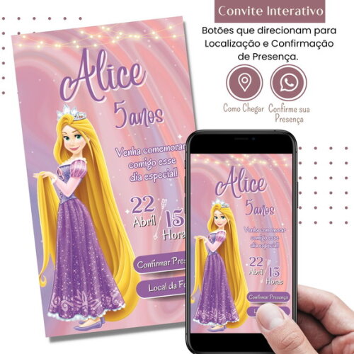Convite Enrolados Rapunzel Digital Interativo Virtual