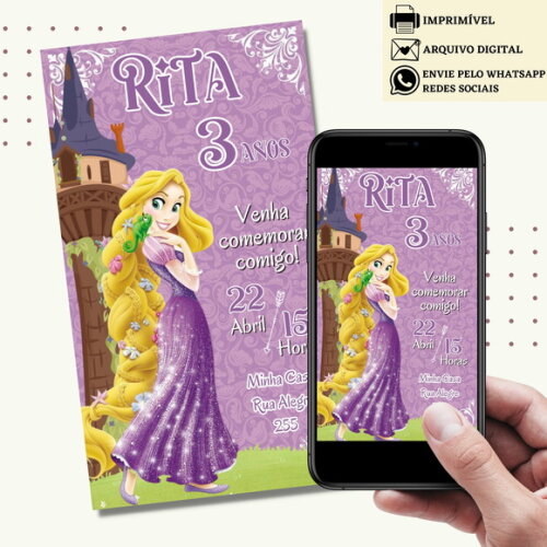 Convite Enrolados Rapunzel Digital Virtual