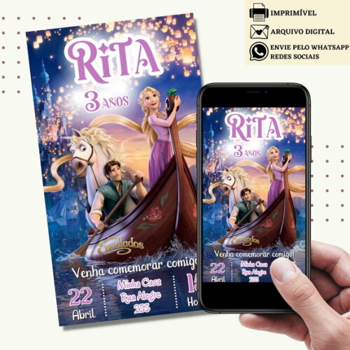 Convite Enrolados Rapunzel Digital Virtual