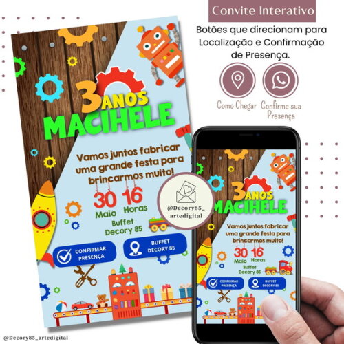 Convite Fábrica de Brinquedos Digital Interativo Virtual