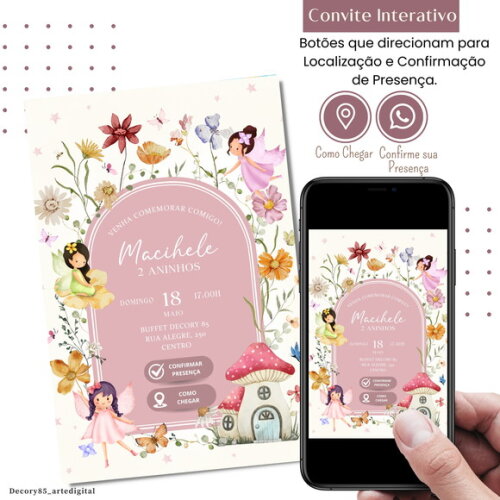 Convite Fadas Jardim Encantado Digital Interativo
